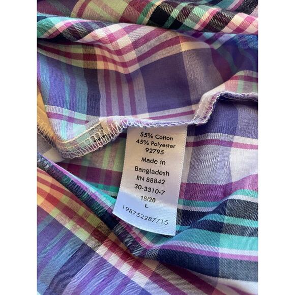 Woman Within Cottage Core Purple & Pink Gingham Short Sleeve Button Up Top 18/20 - Picture 8 of 9